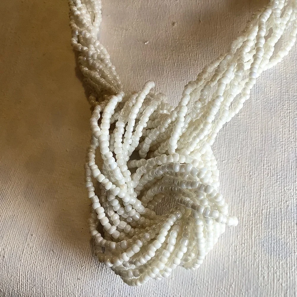 Multi-strand White Seed Bead Necklace Erica Lyons 37” - 41” Adjustable Versatile